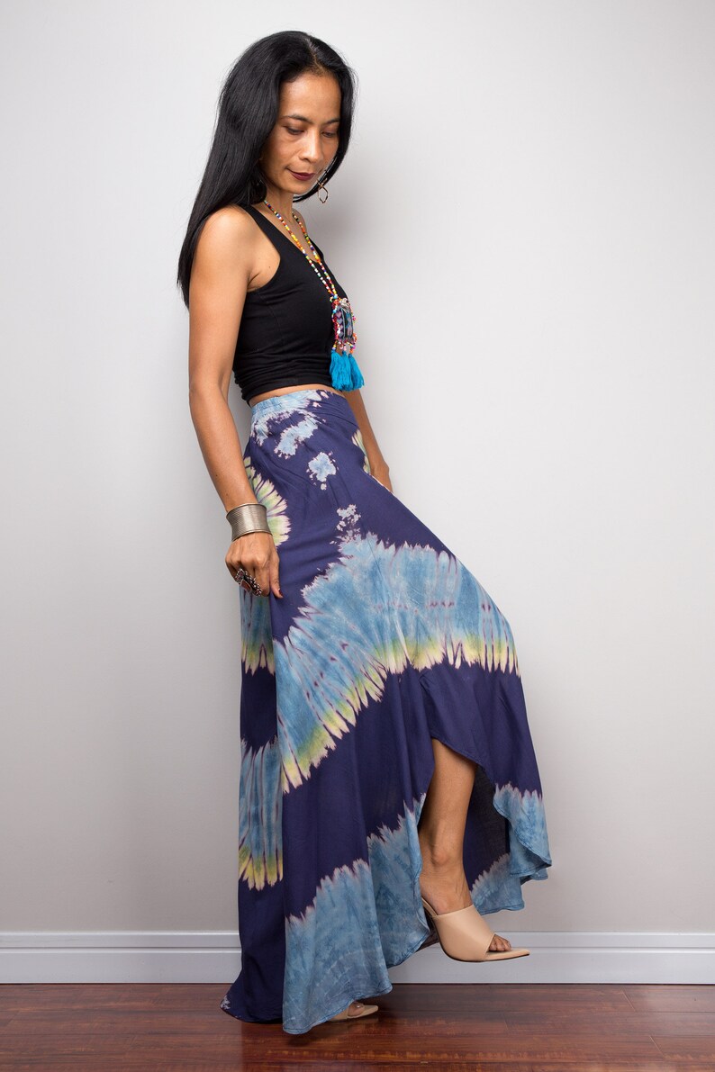 Hippie gypsy pants Teal Wide leg pants Tie Dye pants Flare bell bottoms pants with split