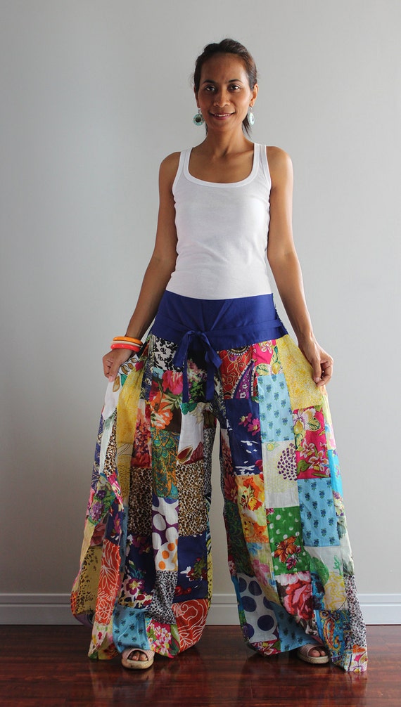 Wide leg pants Boho Patchwork Womens long pants Boho Etsy