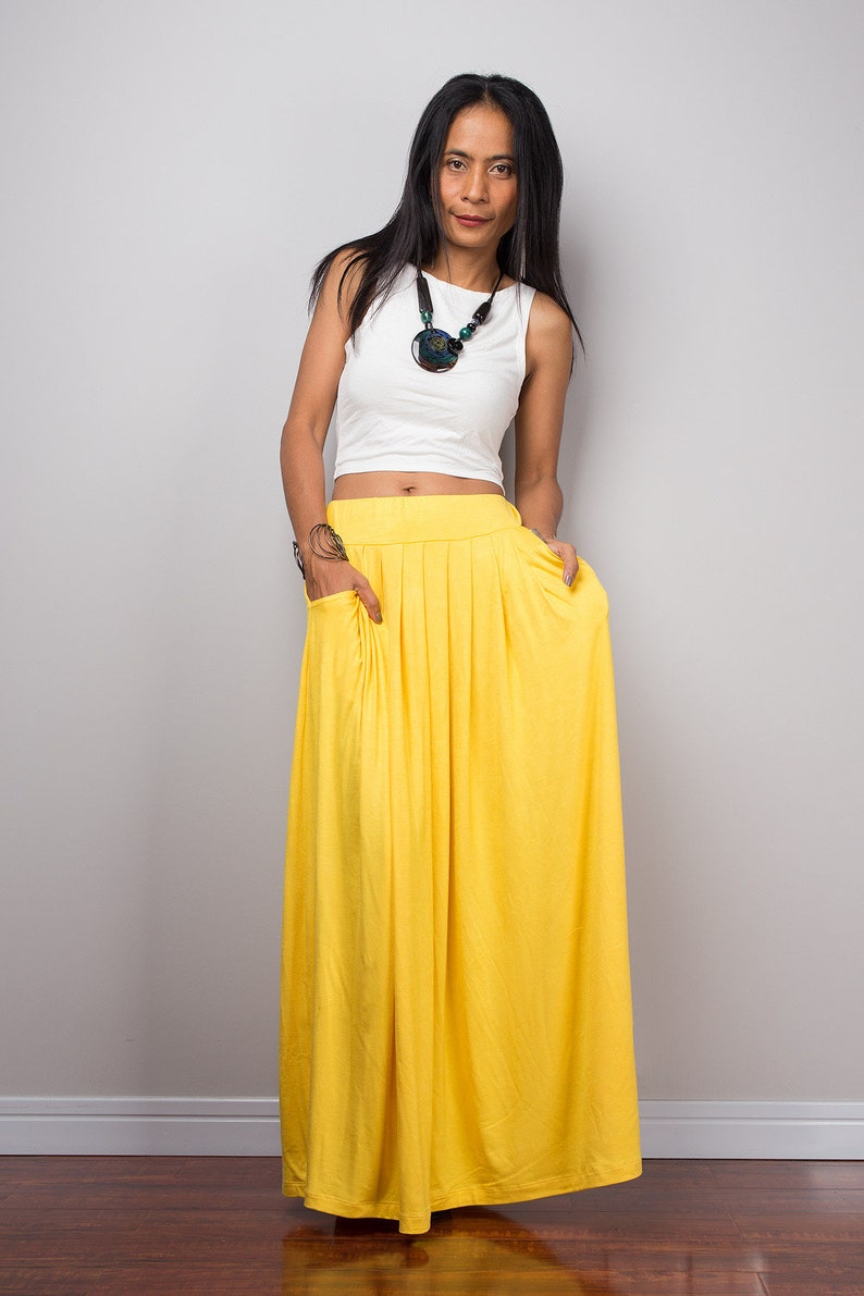 Long Yellow Maxi Skirt Handmade full skirt with pockets | Etsy