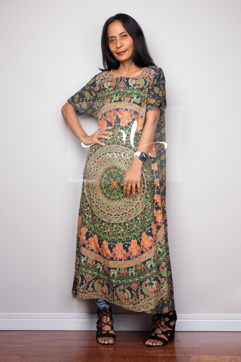 Boho summer Dress Cotton dress Green dress with pockets