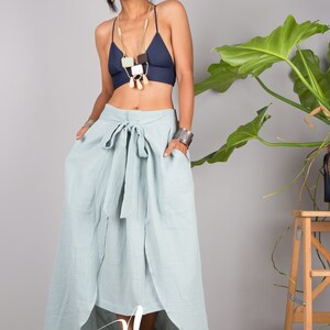 Cotton Wrap Skirt for women. A cotton gauze summer Skirt.  Asymmetrical organic cotton skirt in soft green.  Beach holiday resort skirt.