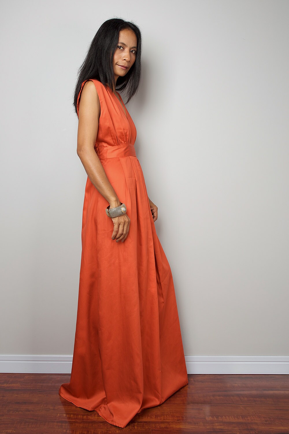 Sleeveless Orange Maxi Dress Long Formal Orange cotton dress Etsy