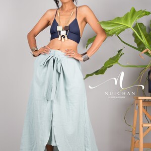Cotton Wrap Skirt for women. A cotton gauze summer Skirt.  Asymmetrical organic cotton skirt in soft green.  Beach holiday resort skirt.
