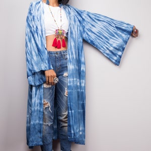 Shibori Kimono Cardigan, Tie dye duster vest, Summer Vest, Blue and white duster, Wrap Cape, Long Sleeved Cardigan, Indigo Beach cover image 2