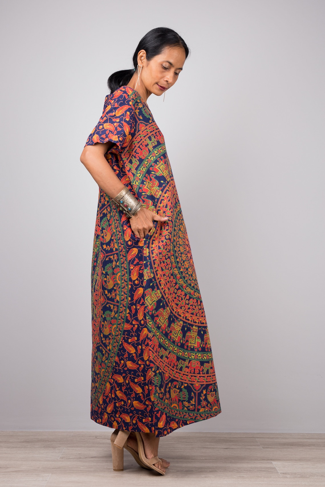 Boho Cotton Dress Short Sleeve Summer Dress Loose Fit Etsy