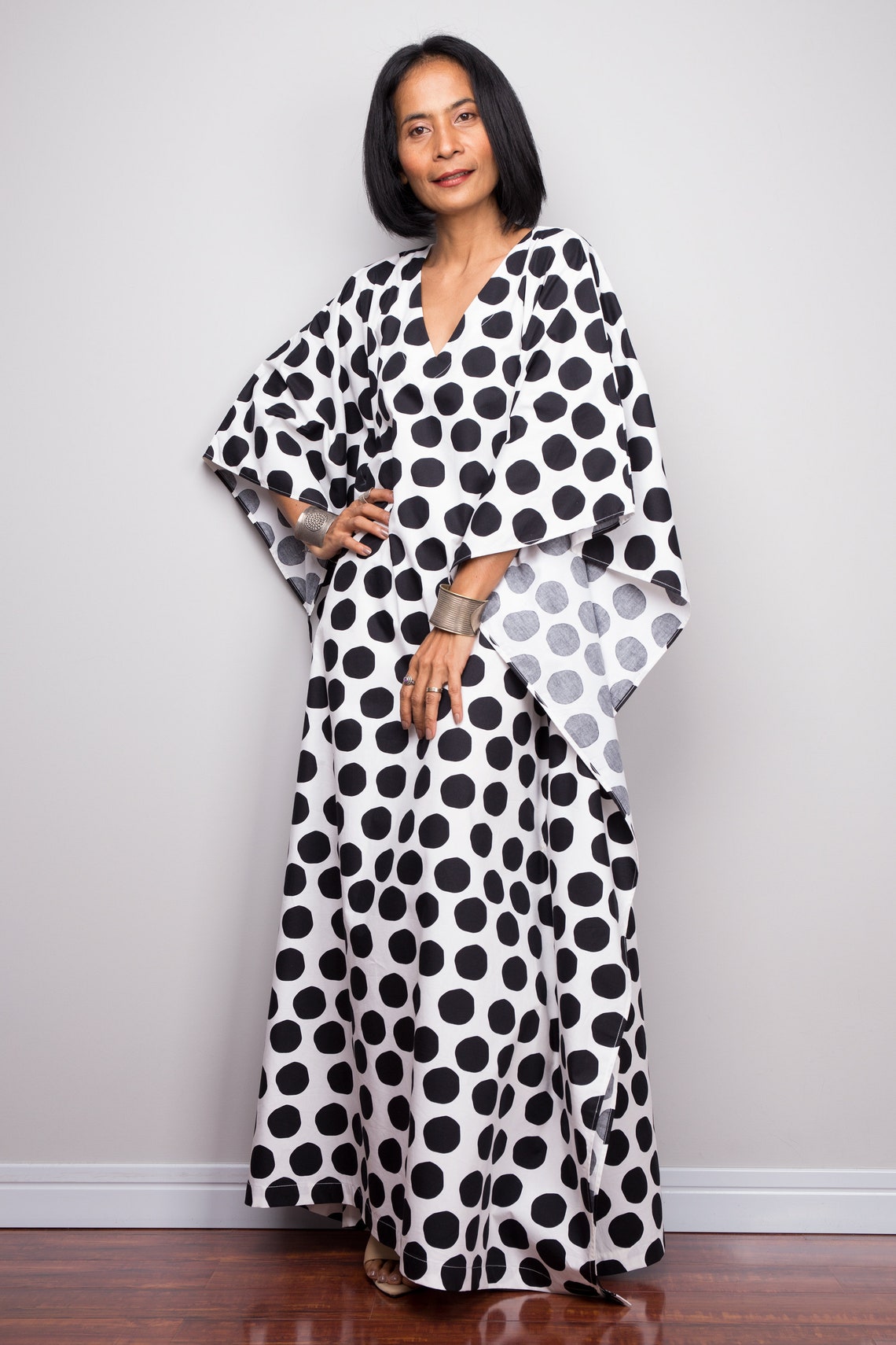 Polka dot dress Kaftan Dotted Maxi Dress black white dress | Etsy
