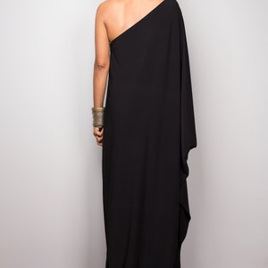 Black one shoulder dress, Long black kaftan dress, Off shoulder evening dress, cocktail dress, black party dress, caftan maxi dress image 9