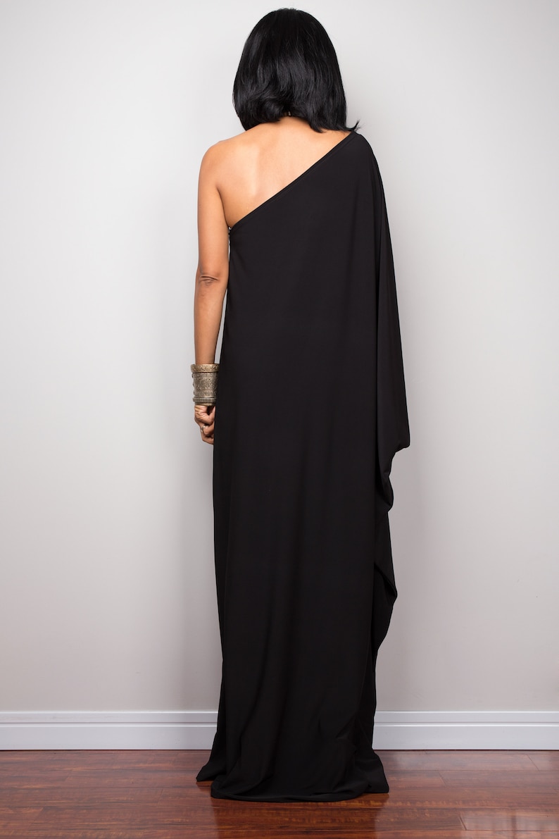 Black one shoulder dress, Long black kaftan dress, Off shoulder evening dress, cocktail dress, black party dress, caftan maxi dress image 9