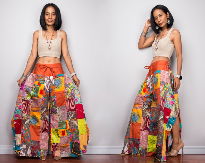 Patchwork Wide Leg Pants Boho Festival Pants High Waist Etsy