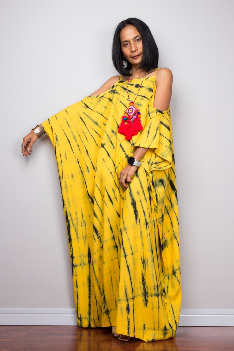 Yellow Tie dye kaftan dress Loose fit yellow maxi dress | Etsy