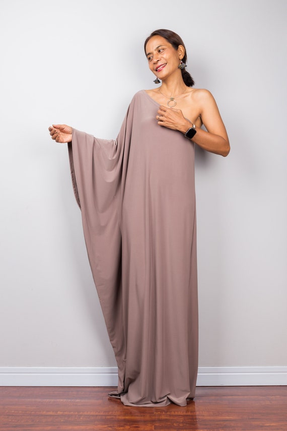 chinese dress ladies Dark Green Organic II One Shoulder Kaftan Dress  Cedric Brown Collection