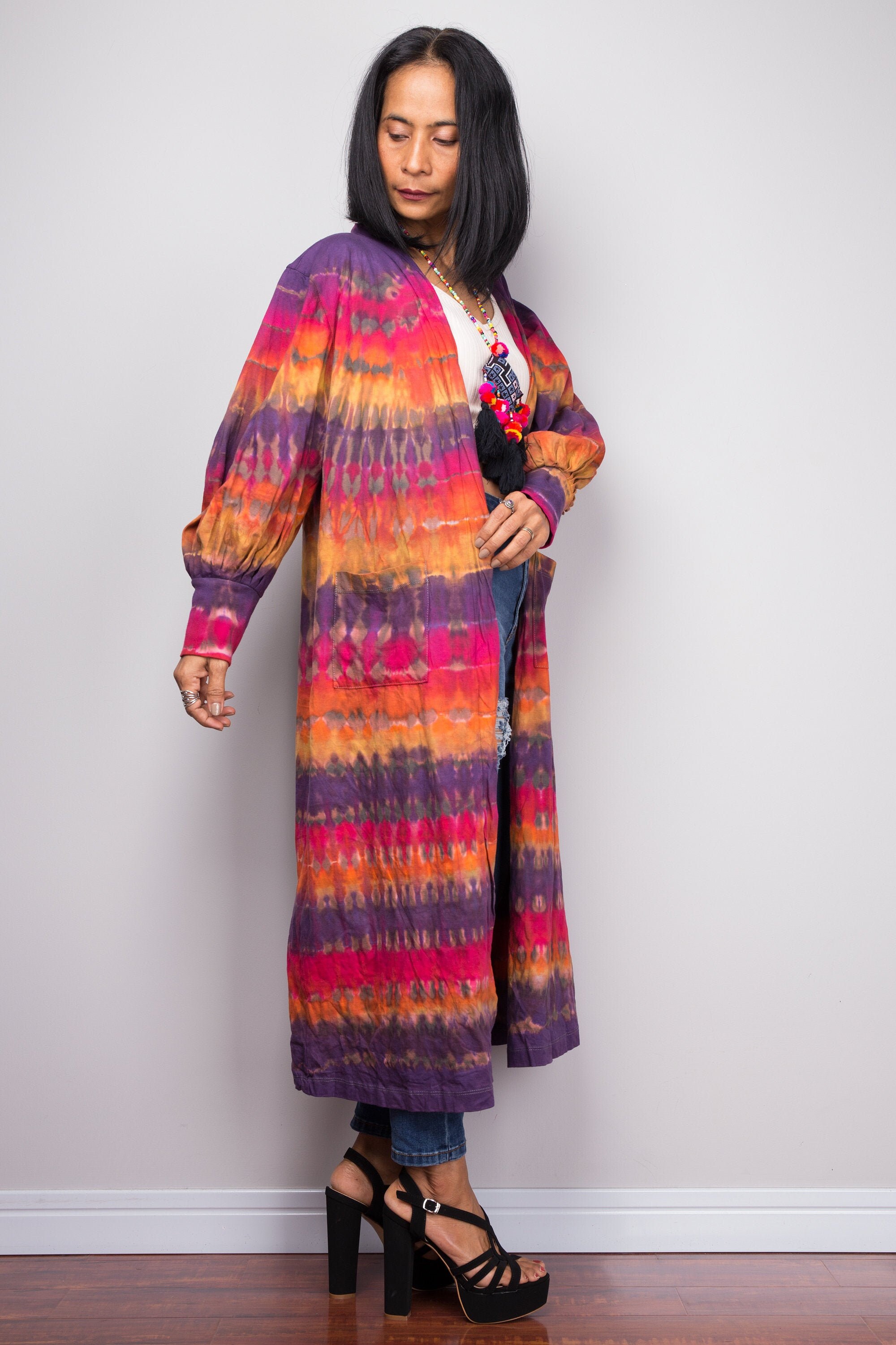 Tie Dye Cardigan Boho Kimono Duster Tie dye robe Hippie | Etsy
