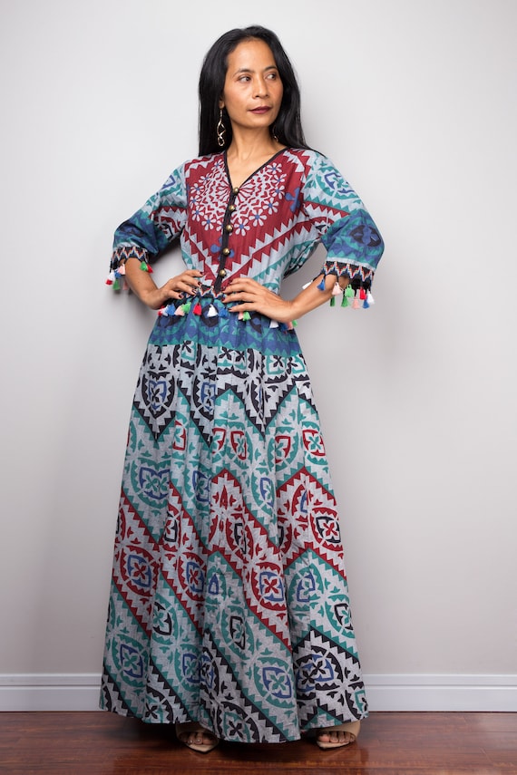 Boho Dress | Cotton Maxi Dress | Blouson Dress | Gypsy Dress With Pockets -  Etsy