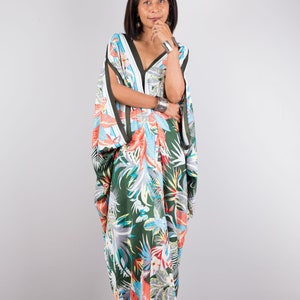 blue dress for baby girl Abstract Coral Red Satin Silk Kaftan Plus Size 1x-3x Party main image 1