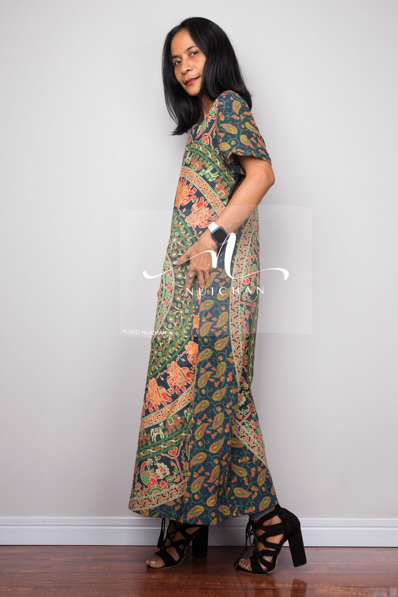 Boho summer Dress Cotton dress Green dress with pockets