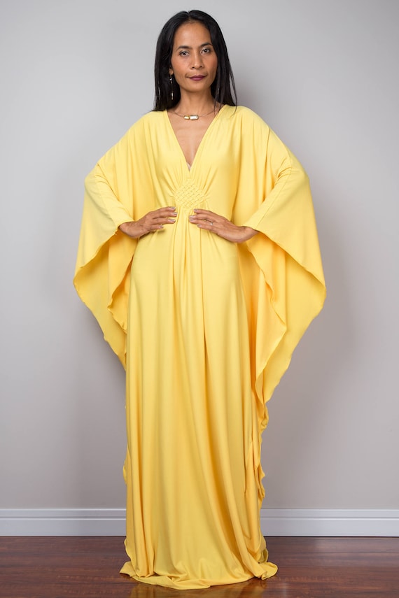 Yellow Kaftan Dress Bright Yellow Large 