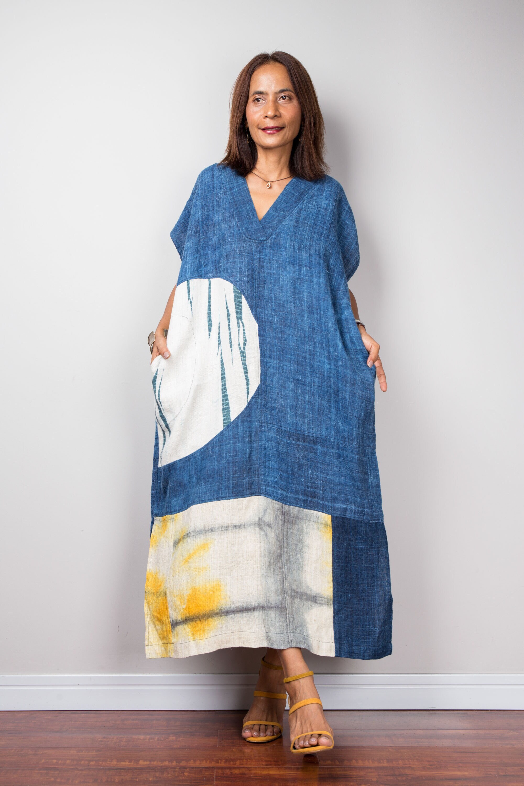 ワンピース DI.LA3 PARI' SS25 'Caftano' dress (A05 BLU) Kaftan Dresses Butterfly Caftan Dresses Women Rayon Plus