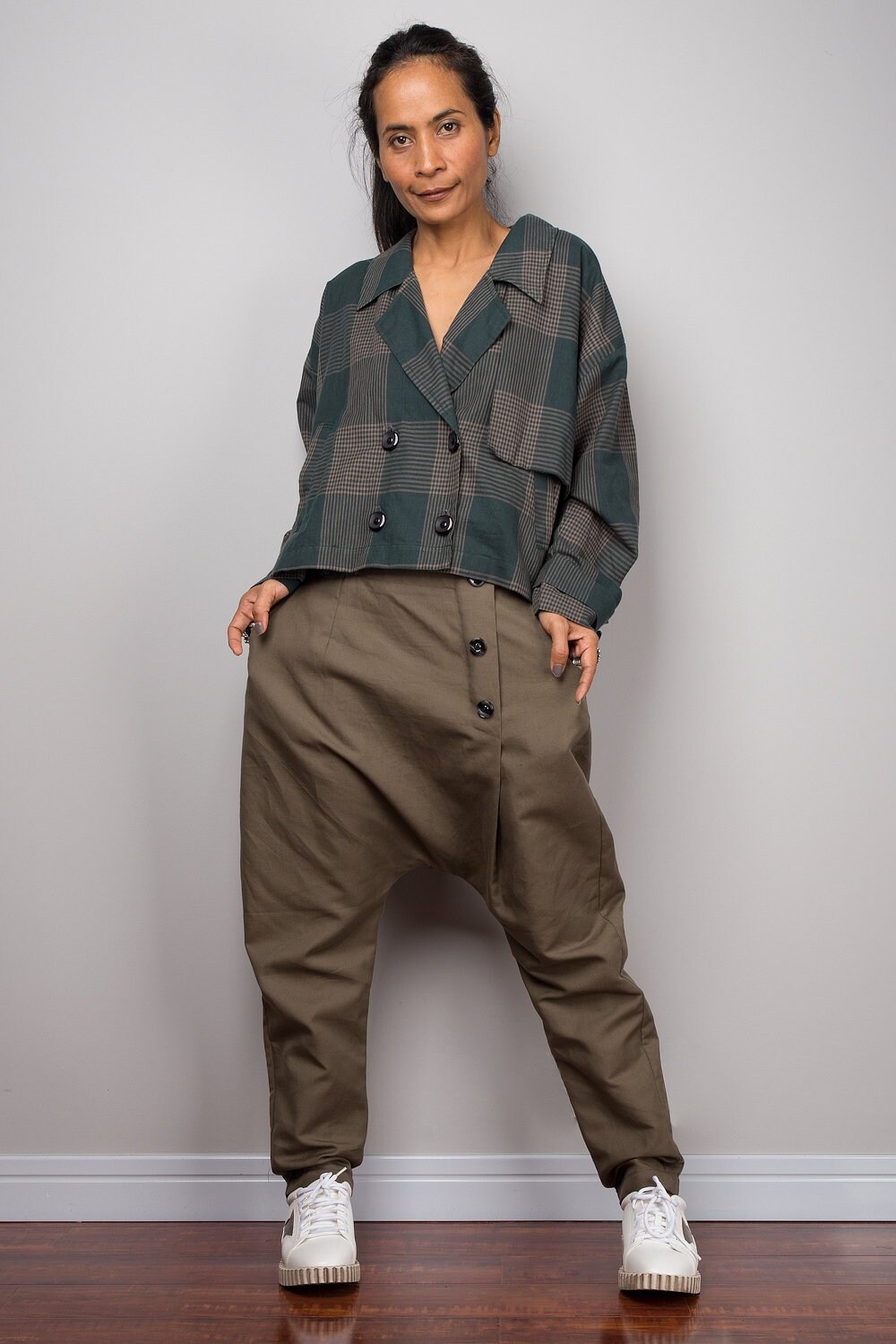 Linen Harem Pants With Pockets Brown 