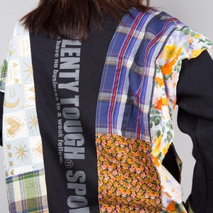 Patchwork sweater, Reworked pullover, Black sweater with plaid and floral patchwork, one of a kind reworked sweater, streetstyle pullover image 9