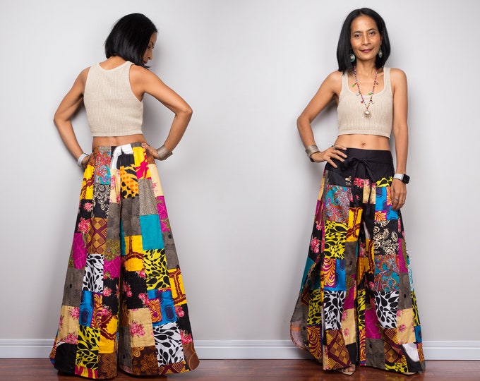 Patchwork Wide Leg Pants Boho Festival Pants High Waist Etsy