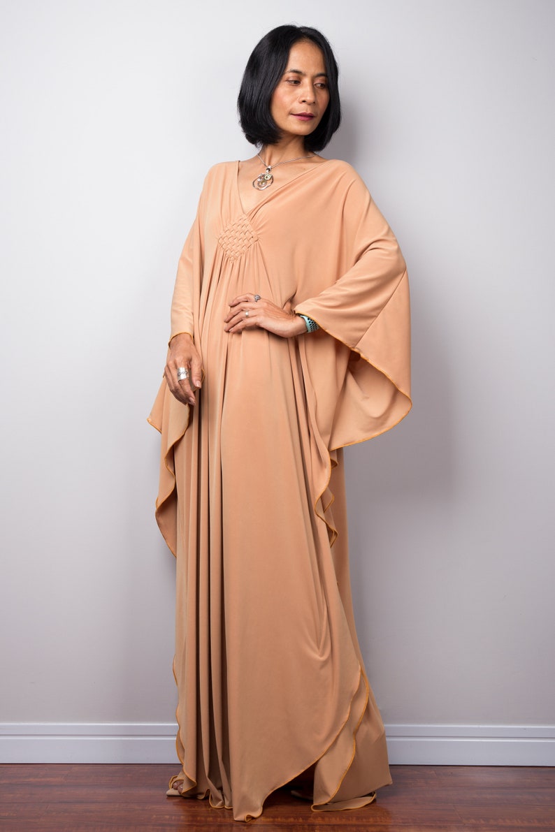 Loose fit Kaftan dress, Batwing Dress, Plus size kaftan, Oversized Light Beige Maxi dress, Kimono Dress FU1S image 6