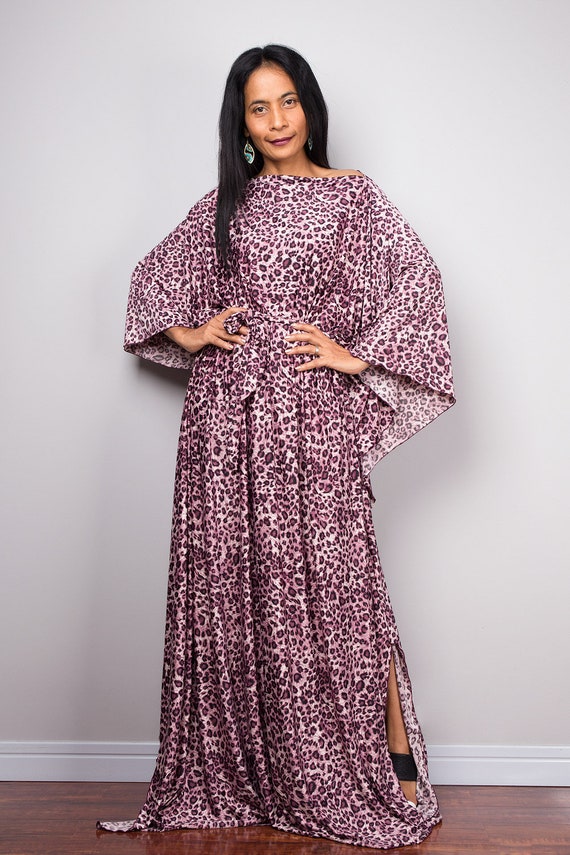 Kaftan Purple Boho Dress Animal print Maxi dress Oversized | Etsy