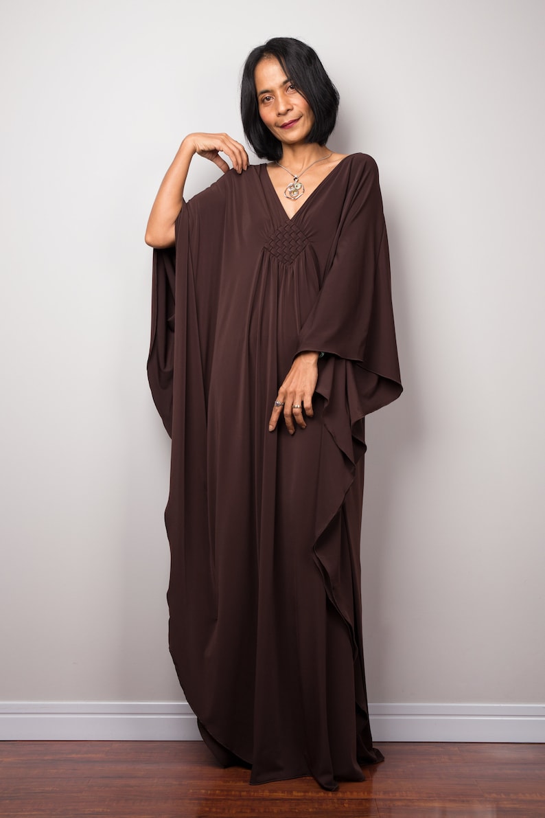 Chocolate Brown Kaftan Maxi Dress Loose Fit Dark Brown Etsy