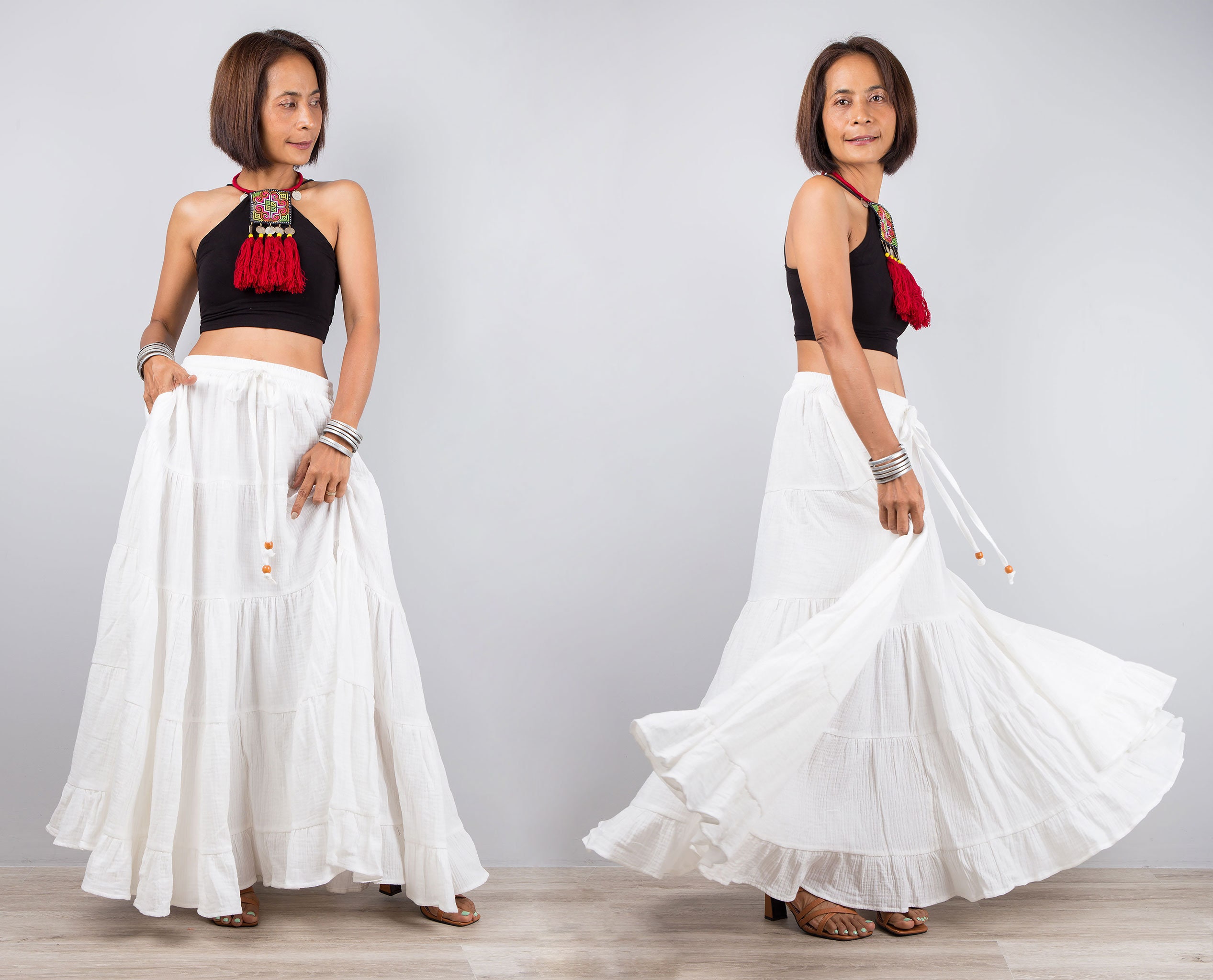 スカート laubeblanc Cotton Tiered skirt Cotton Tiered skirt – L'AUBE BLANC