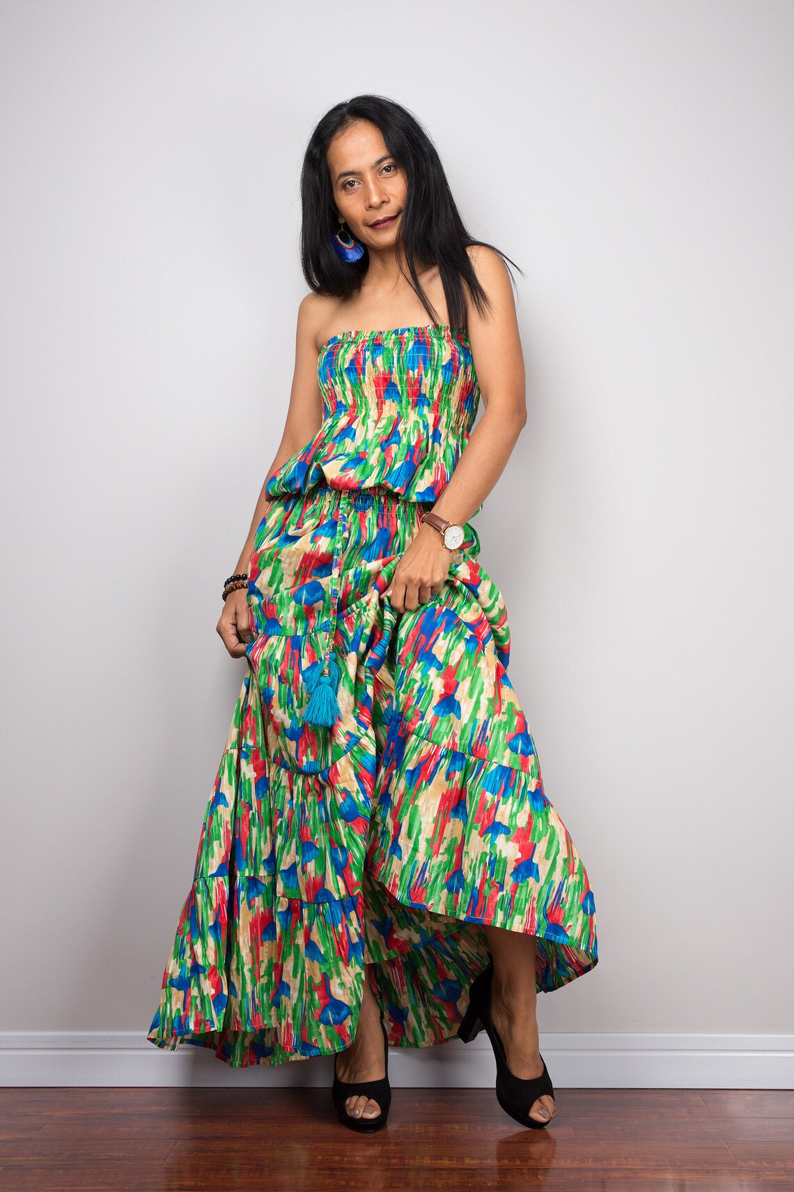 Boho Off Shoulder Dress Cotton Tube Top Dress with spaghetti Etsy