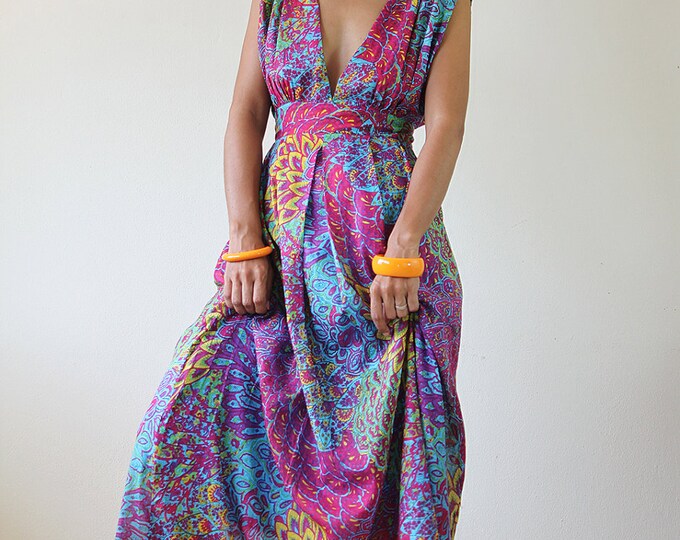 Peacock Maxi Dress Boho Sexy Plunging V-neck Long Evening - Etsy