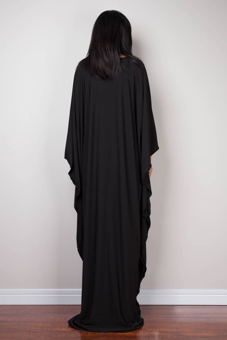 Black Kaftan Dress, Caftan Maxi Dress, long sleeve black dress, Large Black grecian evening dress, Plus size kaftan dress