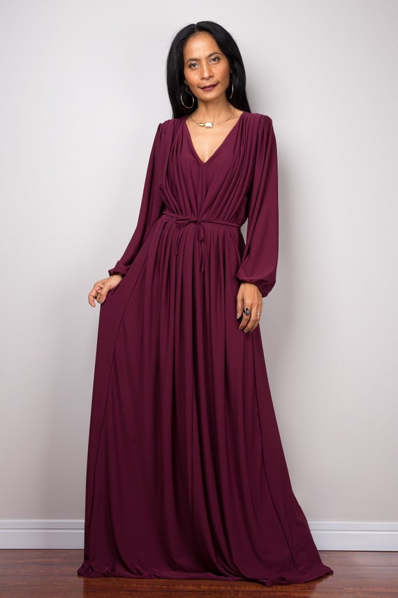 long sleeve maxi dress maroon