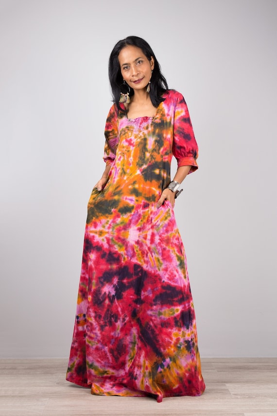 Pink Tie Dye Dress, Festival Maxi Dress, Hippie Dress, Summer Dress, Lounge  Dress, Dress With Pockets - Etsy