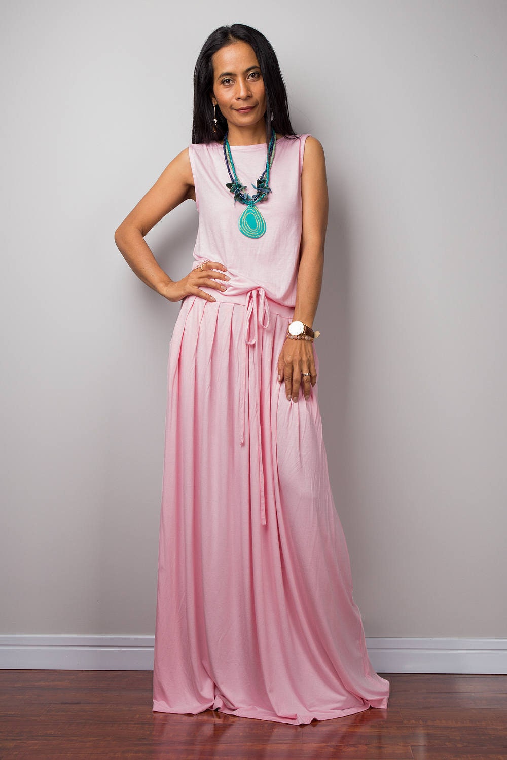 Pockets Sleeves Maxi Dress Sleeveless 