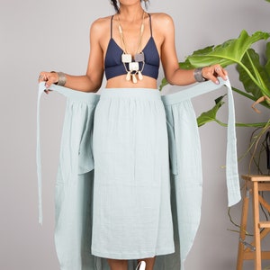 Cotton Wrap Skirt for women. A cotton gauze summer Skirt.  Asymmetrical organic cotton skirt in soft green.  Beach holiday resort skirt.