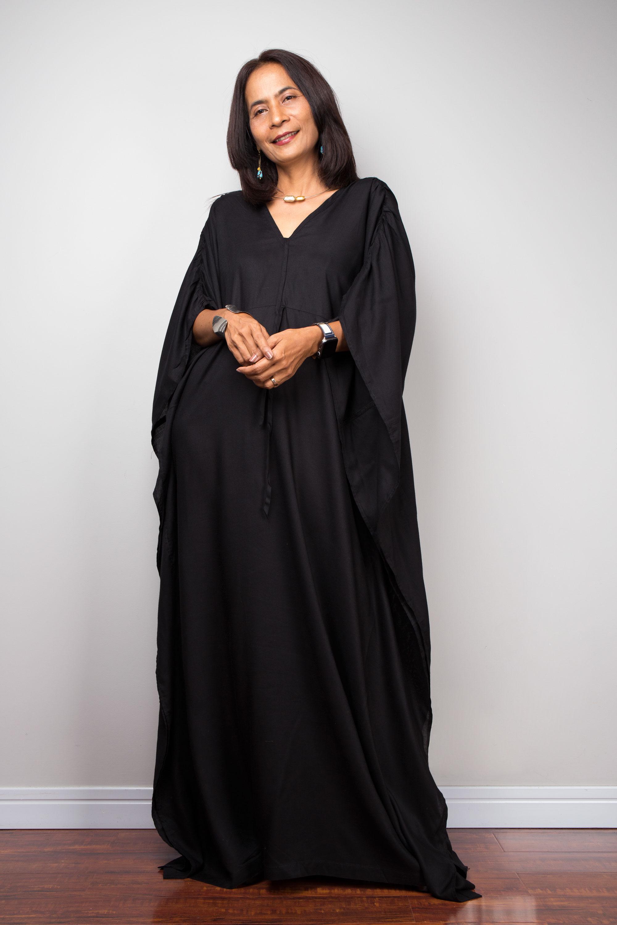 Black Kaftan Maxi Dress: Flowy Lounge Dress, One Size (S-XL) Black Kaftan Maxi Dress: Flowy Lounge Dress, One Size (S-XL)