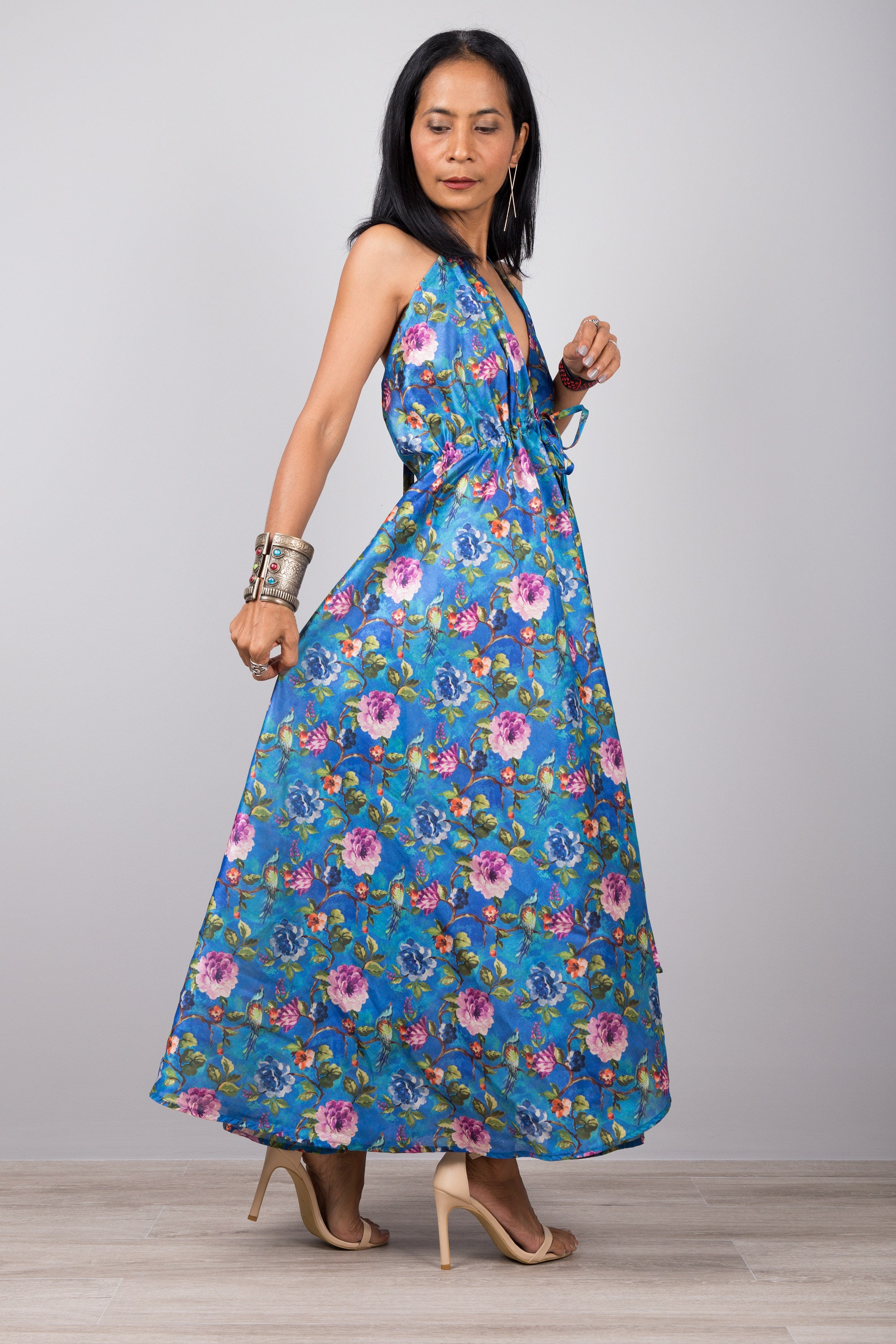 Floral Halter Dress Sleeveless Boho Party Dress Open Back | Etsy