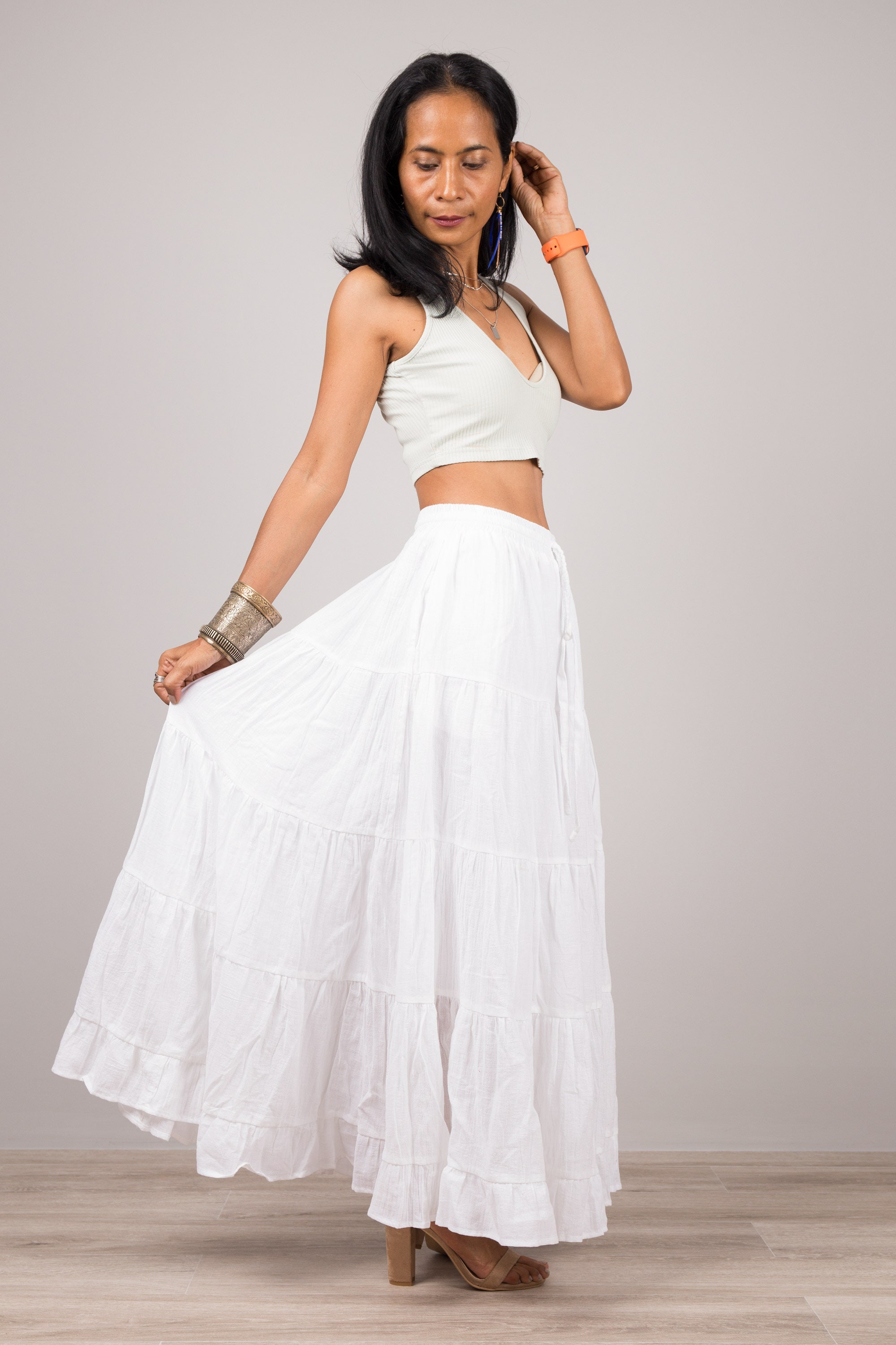 White Cotton gauze Skirt Tiered peasant skirt boho skirt Etsy