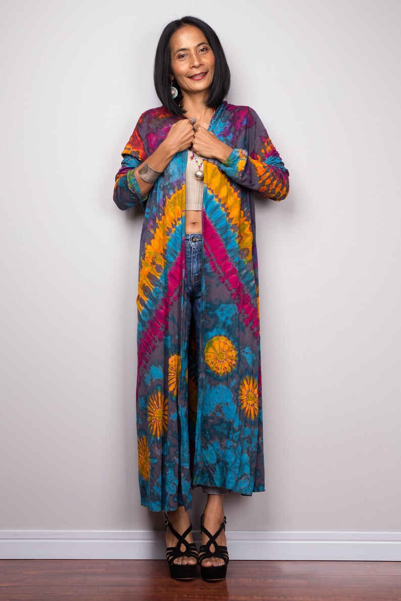 Tie Dye Cardigan Boho Kimono Duster Robe de teinture Tie Tie Dye Cardigan Boho Kimono Duster Robe de teinture Tie