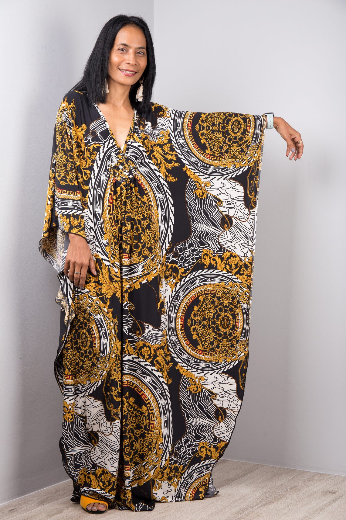 Boho kaftan dress with embroidered hem ( OVERSIZED) main image 1