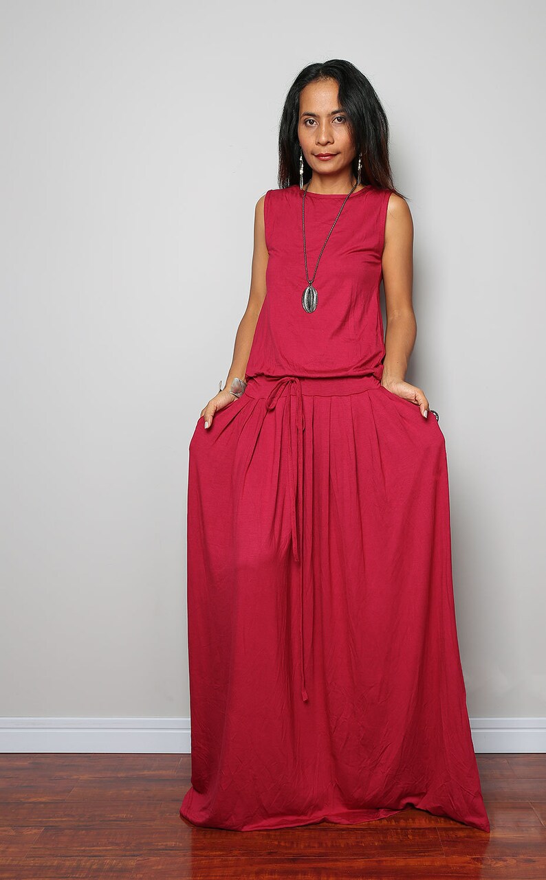 Plus size dress Wine Red Maxi Dress Sleeveless red dress | Etsy