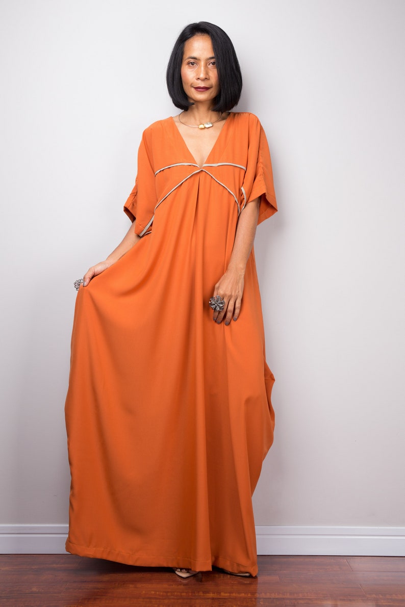 Loose fit Orange Maxi Dress Gala Evening dress Resort | Etsy