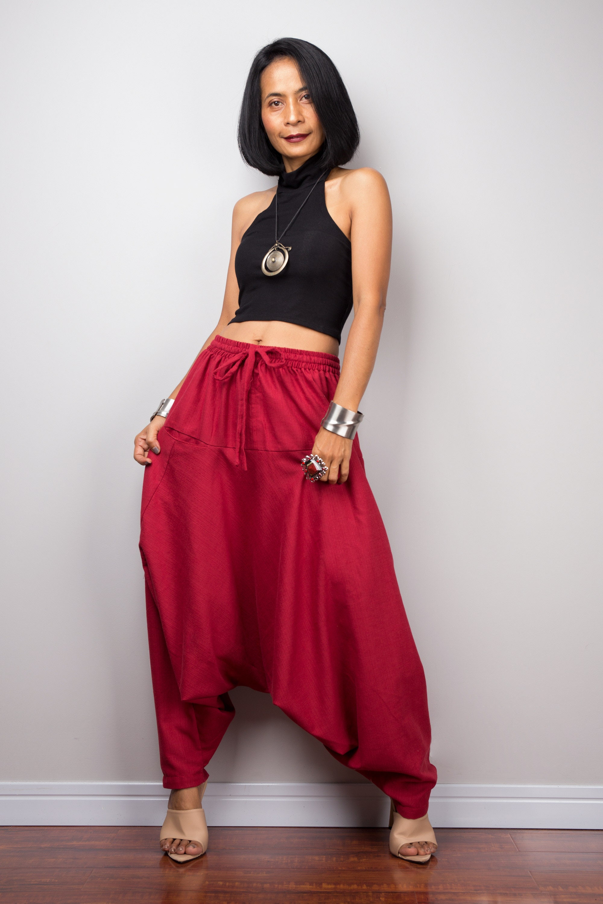 Red Harem Pants Unisex Cotton Pants 