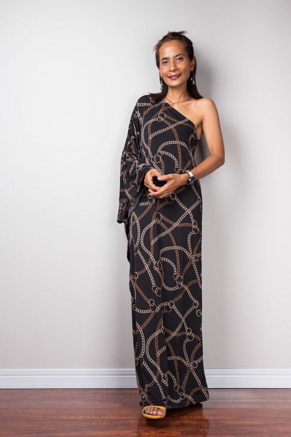 chinese dress ladies Baroque Chain Print Silk Scarf Maxi Dress main image 1