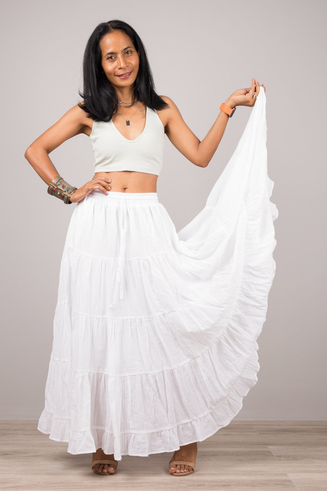 White Cotton gauze Skirt Tiered peasant skirt boho skirt Etsy