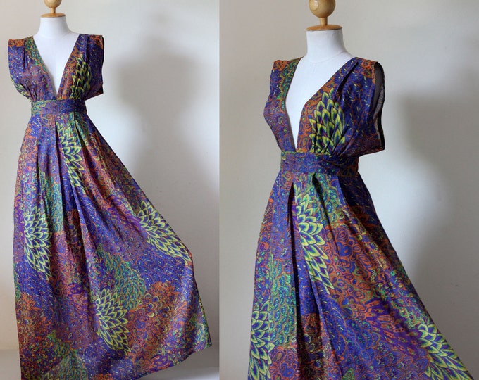 Maxi Dress Peacock Print Comfy Sexy Low V-neck Long Gown : - Etsy