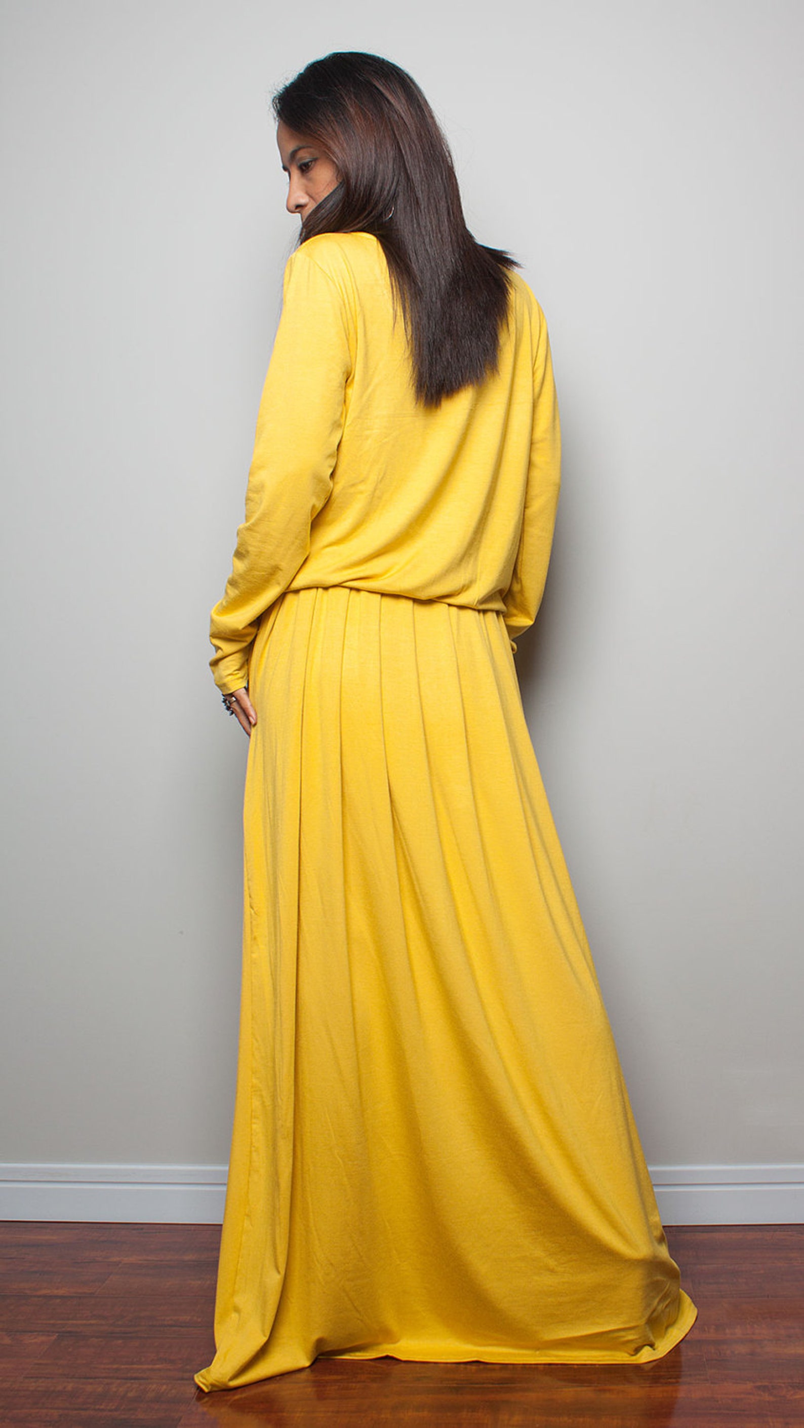 Maxi Dress Yellow Long Sleeve dress : Autumn Thrills | Etsy