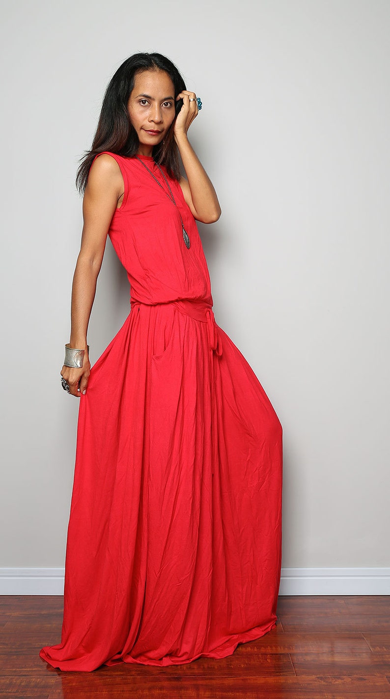 Plus Size Sleeveless Red Maxi Dress High Waist Pleated Etsy