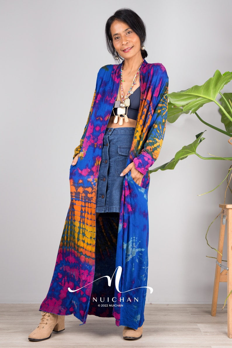 Tie Dye Cardigan Kimono Hippie Rainbow Duster Vest With - Etsy