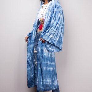 Shibori Kimono Cardigan, Tie dye duster vest, Summer Vest, Blue and white duster, Wrap Cape, Long Sleeved Cardigan, Indigo Beach cover image 4